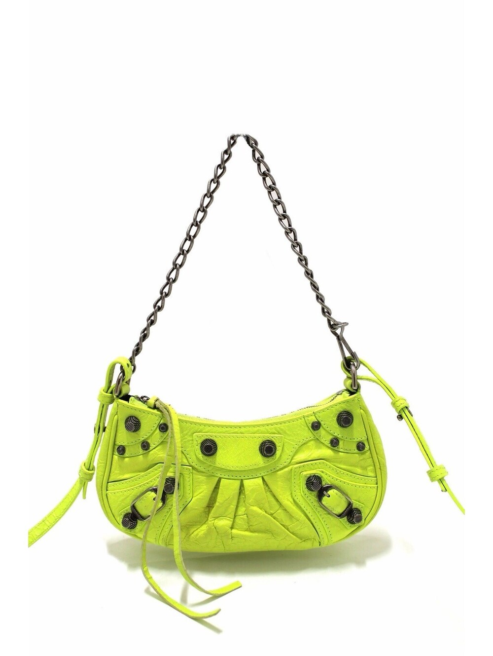 NWT $1650 Balenciaga Le Cagole Mini Leather Chain Shoulder Bag Wallet Neon